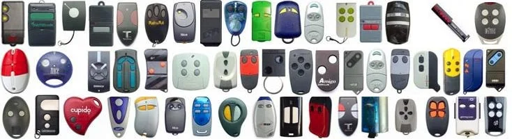 Variedad de controles remotos para portones automáticos y garajes